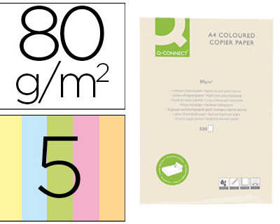 papier-couleur-q-connect-multi-fonction-a4-80g-m2-5-coloris-assortis-clairs-ramette-500-feuilles