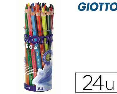 crayon-couleur-giotto-mega-for-me-hexagonale-mine-large-5-5mm-coloris-assortis-pot-24-unitas