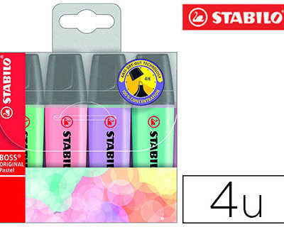 surligneur-stabilo-boss-pastel-traca-2-5mm-pointe-biseautae-encre-universelle-base-eau-rasistante-lumiere-pochette-4u