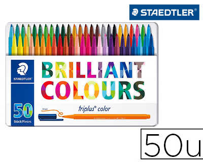 feutre-coloriage-staedtler-tri-plus-color-323-brilliant-colours-pointe-moyenne-1mm-bo-te-matal-50-unitas