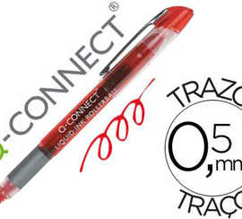 roller-q-connect-acriture-0-5m-m-pointe-moyenne-0-7mm-grip-caoutchouc-corps-transparent-encre-liquide-couleur-rouge