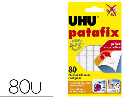 pastille-adhasive-uhu-patafix-fixe-momentanament-dafinitivement-documents-objets-coloris-blanc-sachet-80-unitas