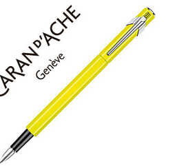 stylo-plume-caran-d-ache-840-pop-line-plume-moyenne-corps-aluminium-coloris-jaune-fluo-avec-tui