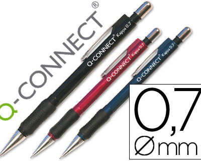porte-mine-q-connect-kappa-0-7-mm-pointe-ratractable-gomme-bouton-poussoir-grip-caoutchouc-coloris-assortis