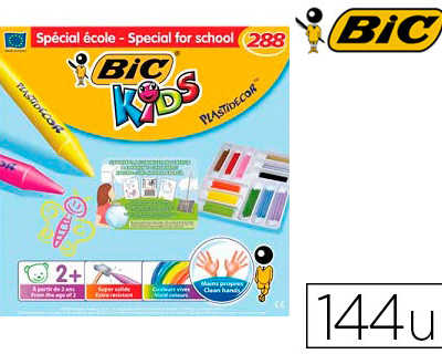 crayon-cire-bic-kids-plastidac-or-triangle-gros-90mm-diametre-12mm-rasistant-non-salissant-coffret-acole-144-unitas