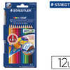 CRAYON COULEUR STAEDTLER NORIS CLUB AQUARELL MINE 3MM ABS ANTI-CASSE PINCEAU INCLUS COLORIS VIFS ATUI CARTON 12 UNITAS