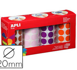 gommette-apli-kids-permanente-ronde-20mm-coloris-rose-marron-lilas-orange-bo-te-4-rouleaux