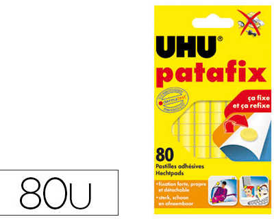 pastille-adhasive-uhu-patafix-fixe-momentanament-dafinitivement-documents-objets-coloris-jaune-sachet-80-unitas