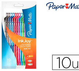 stylo-bille-paper-mate-inkjoy-300-rt-criture-moyenne-r-tractable-clip-fun-pochette-10-unit-s