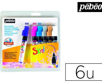 marqueur-peinture-p-b-o-skrib-gouache-po-sie-m-che-4mm-coloris-violet-rose-bleu-primaire-argent-blanc-et-or-6-unit-s