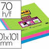 BLOC-NOTES POST-IT SUPER STICK Y COULEURS MIAMI 101X101MM 70F REPOSITIONNABLES ADHASIF RENFORCA BLEU VERT ROSE 3 BLOCS