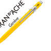 STYLO CARAN D'ACHE 849 CLASSIC LINE ALUMINIUM BOUTON POUSSOIR CORPS HEXAGONAL JAUNE ENCRE BLEUE POINTE MOYENNE