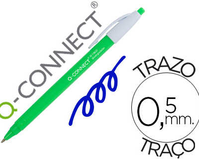 stylo-bille-q-connect-biodegradable-vert-acriture-moyene-0-5mm-encre-classique-ratractable-couleur-bleu