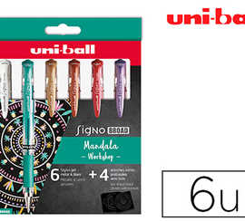 roller-uniball-signo-broad-um-153-encre-gel-criture-large-coloris-blanc-or-rouge-m-tal-vert-kit-6u