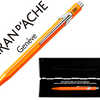 STYLO-BILLE CARAN D'ACHE 849 P OP LINE FLUO ALUMINIUM CLIP HEXAGONAL FLASHY ORANGE FLUO ENCRE BLEUE POINTE MOYENNE