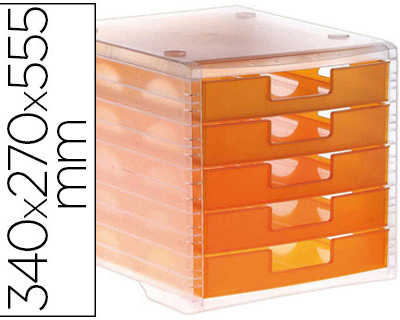 module-classement-q-connect-5-tiroirs-ouverts-base-340x270x260mm-butae-sacurita-coloris-orange-translucide
