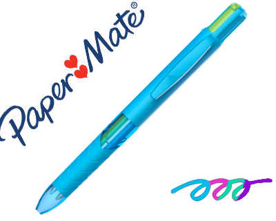 stylo-bille-paper-mate-inkjy-q-uatro-fun-new-joie-de-vivre-mono-couleur-pointe-moyenne-4-couleurs-corps-bleu