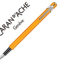 stylo-plume-caran-d-ache-840-pop-line-plume-moyenne-corps-aluminium-coloris-orange-fluo-avec-tui