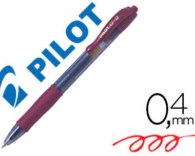 stylo-bille-pilot-g2-7-fun-ecriture-moyenne-0-4mm-encre-gel-ratractable-corps-translucide-grip-caoutchouc-bordeaux