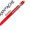 STYLO-BILLE CARAN D'ACHE 849 M ETAL LINE ALIMINIUM BOUTON POUSSOIR CHROMÉ BRILLANT ROUGE ENCRE BLEUE POINTE MOYENNE