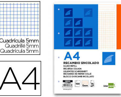 Bloc notes A5 - 70g - 100 feuilles - quadrillé