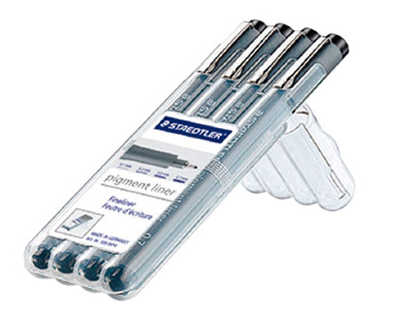 stylo-feutre-staedtler-pigment-liner-technique-trait-0-1-0-3-0-5-0-7mm-encre-noire-infalsifiable-pochette-4-unitas