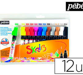 marqueur-peinture-p-b-o-skrib-gouache-arc-en-ciel-m-che-0-7-4mm-coloris-vert-jaune-rouge-et-bleu-pochette-12-unit-s