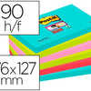 BLOC-NOTES POST-IT SUPER STICK Y COULEURS MIAMI 76X127MM 90F REPOSITIONNABLES ADHASIF RENFORCA BLEU VERT ROSE 6 BLOCS