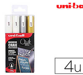 marqueur-uniball-craie-chalk-m-arker-pointe-conique-fine-1-8-2-5mm-pochette-4-unitas-or-argent-et-2-blancs