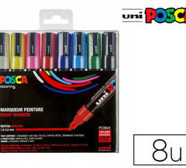 marqueur-posca-pc5m-gouache-en-cre-inodore-toutes-surfaces-pointe-moyenne-conique-coloris-assortis-atui-8-unitas