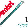 ROLLER GEL PENTEL HYBRID DUAL METALLIC POINTE BILLE 1MM EFFETS COULEUR SELON ANGLE ENCRE COLORIS BLEU/VERT MATALLIQUE