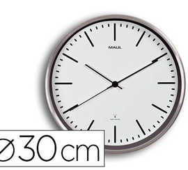 horloge-maulfly-30rc-radiopilotee-pile-aa-1-5v-incluse-cadre-fin-aluminium-brosse-ronde-coloris-blanc