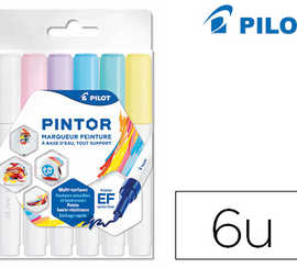 marqueur-pilot-pintor-set-pastel-mix-ponte-extra-fine-coloris-bleu-jaune-violet-vert-rose-blanc-pochette-6-unit-s