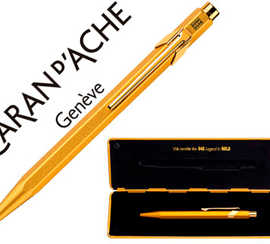 stylo-bille-caran-d-ache-849-g-oldbar-original-3-microns-or-bouton-poussoir-corps-or-encre-bleue-pointe-moyenne-tui