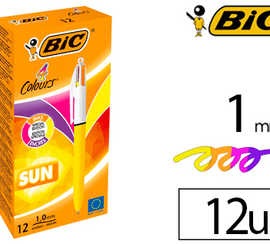 stylo-bille-bic-4-colours-sun-pointe-moyenne-1mm-couleurs-fun-violet-rose-jaune-fluo-orange