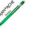 STYLO-BILLE CARAN D'ACHE 849 M ETAL LINE ALIMINIUM BOUTON POUSSOIR CHROMÉ BRILLANT VERT ENCRE BLEUE POINTE MOYENNE