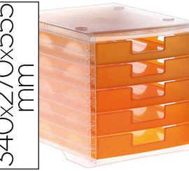 module-classement-q-connect-5-tiroirs-ouverts-base-340x270x260mm-butae-sacurita-coloris-orange-translucide