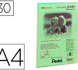 prot-ge-documents-pentel-clear-a4-30-pochettes-coloris-vert