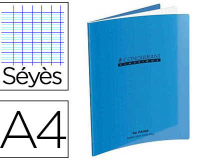 cahier-piqua-conquarant-classi-que-couverture-polypropylene-rigide-transparente-a4-21x29-7cm-96-pages-90g-sayes-bleu