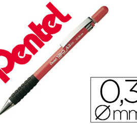 porte-mine-pentel-a310-0-3mm-c-orps-plastique-canon-4mm-embase-caoutchouc-ergonomique-2-mines-hi-polymere-coloris-rouge