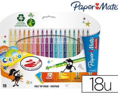 FEUTRE PAPER MATE CRÉALO ENCRE SUPER LAVABLE POINTE MOYENNE BLOQUÉE  COULEURS ASSORTIES POCHETTE 18 UNITÉS : FEUTRE PAPER MATE CRÉALO ENCRE  SUPER LAVABLE POINTE MOYENNE BLOQUÉE COULEURS ASSORTIES POCHETTE 18 UNITÉS  - Eprint