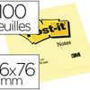 BLOC-NOTES POST-IT 654 76X76MM 100F/BLOC REPOSITIONNABLES COLORIS JAUNE