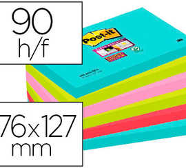 bloc-notes-post-it-super-stick-y-couleurs-miami-76x127mm-90f-repositionnables-adhasif-renforca-bleu-vert-rose-6-blocs