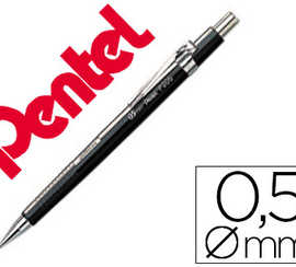 porte-mine-pentel-p200-0-5mm-e-mbout-et-agrafe-matalliques-canon-fixe-longueur-4-mm-gomme-rechargeable-corps-noir