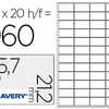 ÉTIQUETTE ADHÉSIVE AVERY LASER ARGENTÉE ULTRA-RÉSISTANTE 45.7X21.2MM BOÎTE 960 UNITÉS