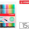 FEUTRE COLORIAGE STABILO PEN 6 8 POINTE MOYENNE OGIVE ROBUSTE COLORIS PASTEL POCHETTE DE 15 UNITAS DONT 5 FLUOS