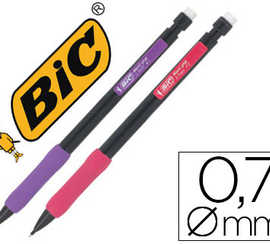 porte-mine-bic-matic-grip-0-7m-m-embout-gomme-corps-plastique-noir-agrafe-colorae-grip-caoutchouc-3-mines-hb