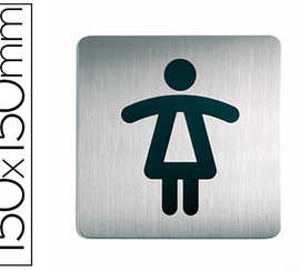 plaque-pictogramme-durable-wc-femme-carra-grand-format-acier-brossa-inoxydable-pastille-adhasive-au-dos-150x150mm