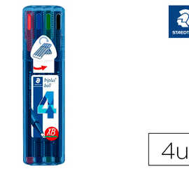 stylo-bille-staedtler-triplus-ball-437-m-pointe-matal-large-0-7mm-encre-infalsifiable-atui-chevalet-4-coloris-assortis