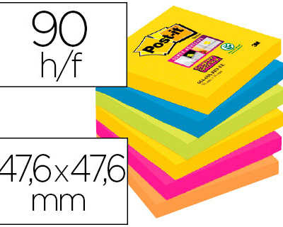 bloc-notes-post-it-super-stick-y-couleurs-rio-47-6x47-6mm-90f-jaune-naon-bleu-vert-naon-fuchsia-orange-naon-12-blocs